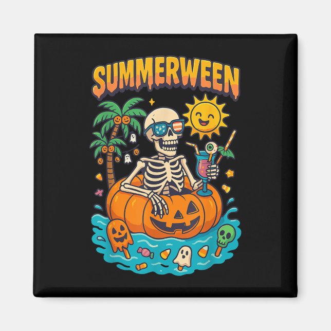 Imán Summerween Skeleton Vibes Chillin En Un Flo De Cal (Frente)