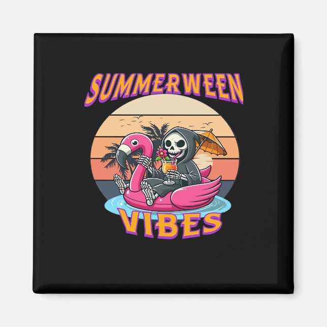 Imán Summerween Vibes Grim Reaper Flamingo Floor Retro (Frente)