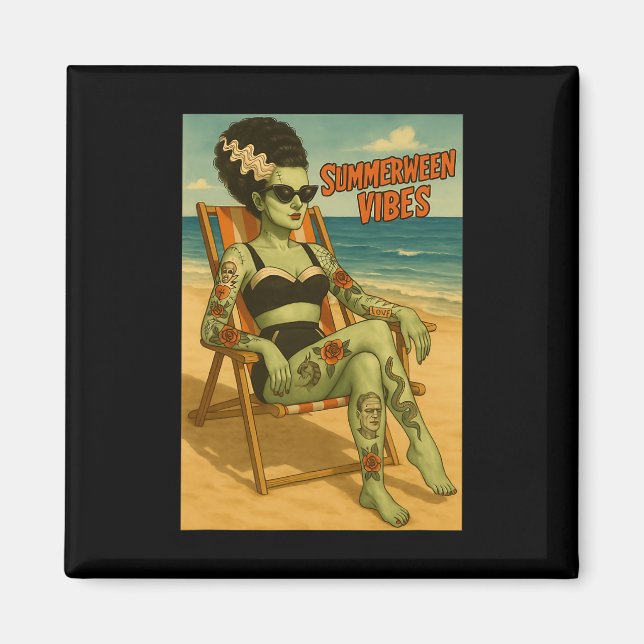 Imán Summerween Vibes Retro Beach Tee de estilo gótico (Frente)