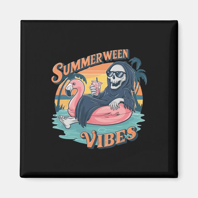 Imán Summerween Vibes Skeleton Flamingo Float Summer Ha (Frente)