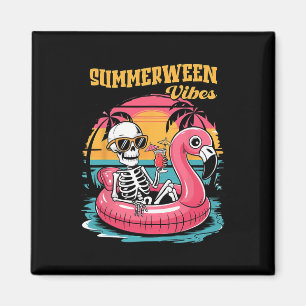 Imán Summerween Vibes Skeleton Flamingo Spooky Hallowee