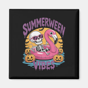 Imán Summerween Vibes Skeleton Flamingo Spooky Hallowee