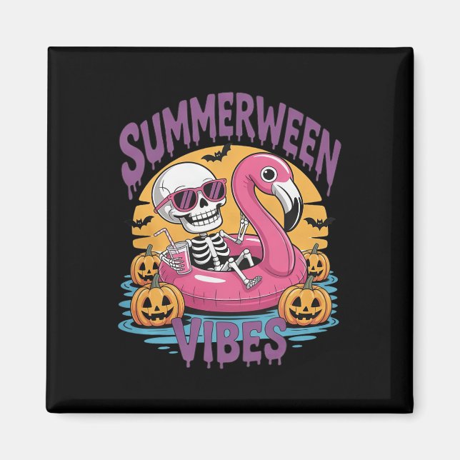 Imán Summerween Vibes Skeleton Flamingo Spooky Hallowee (Frente)