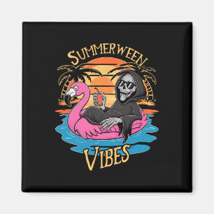 Imán Summerween Vibes Skeleton Flamingo Spooky Hallowee