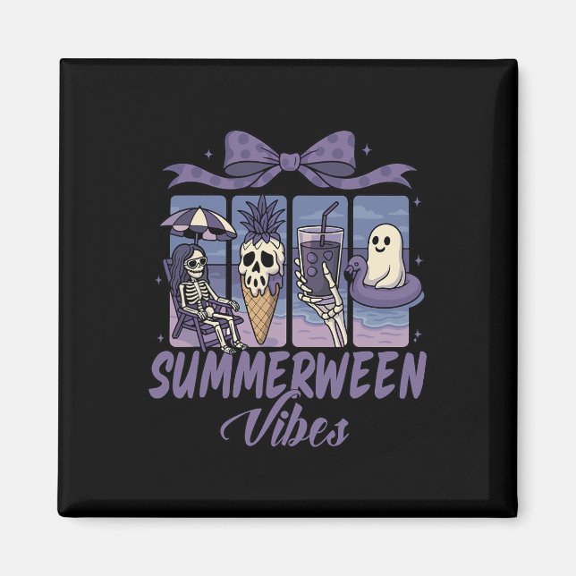 Imán Summerween Vibes Skeleton Ghost Beach Fiesta Hallo (Frente)