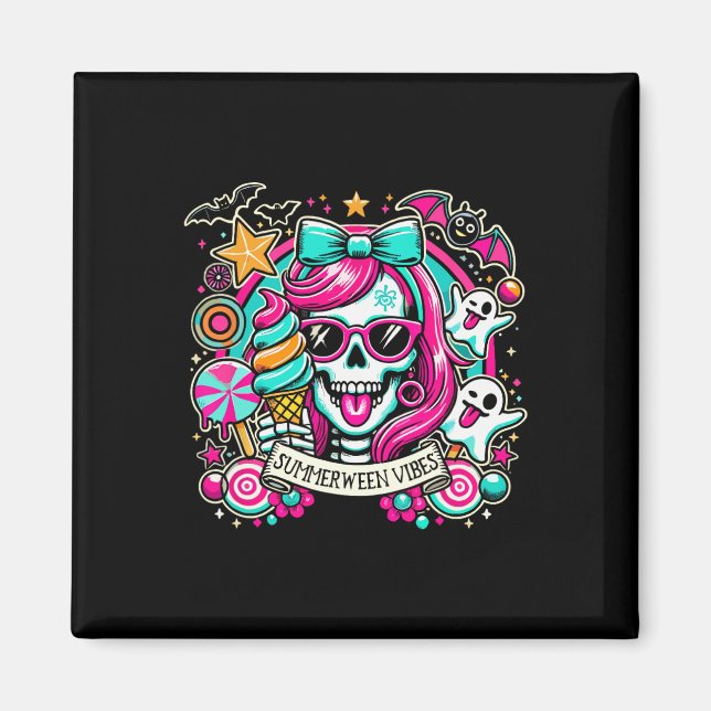 Imán Summerween Vibes Skeleton Spooky Vacaciones Hallow (Frente)