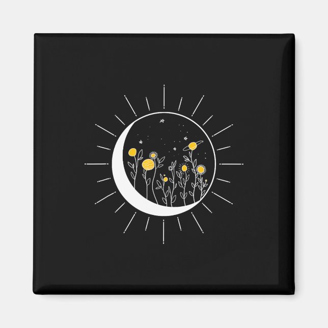 Imán Sun Moon Solar Eclipse Flower Planets Funny Space (Frente)