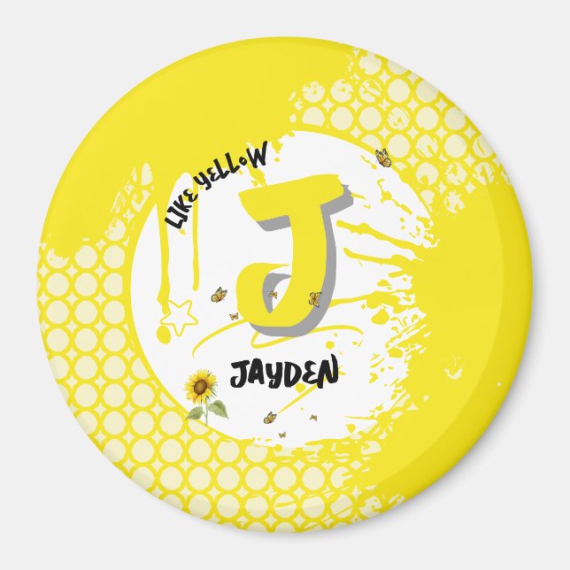 Imán Sunflower acuarela con mariposas como amarillo (Frente)