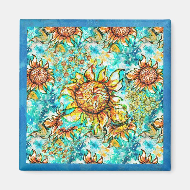 Imán Sunflower Craze colorido patrón de verano (Frente)