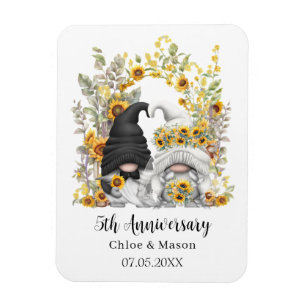 Imán Sunflower Gnomes 5 Boda Personalizado Aniversario