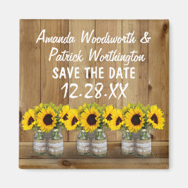 Imán Sunflower Mason Jar Burlap y Lace Save the Date