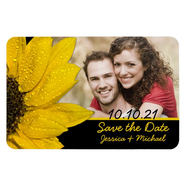 Imán Sunflower Photo Wedding Save the Date Magnet (Horizontal)