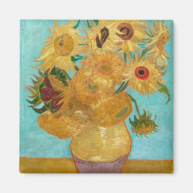 Imán Sunflowers, Post Impressionist Still Life Painting (Frente)