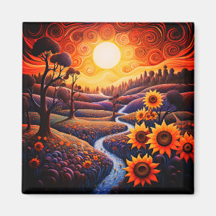 Imán Sunflowers Sunrise Resumen Ilustracion Natural