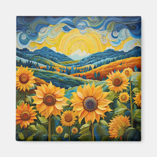 Imán Sunflowers Sunrise Resumen Ilustracion Natural