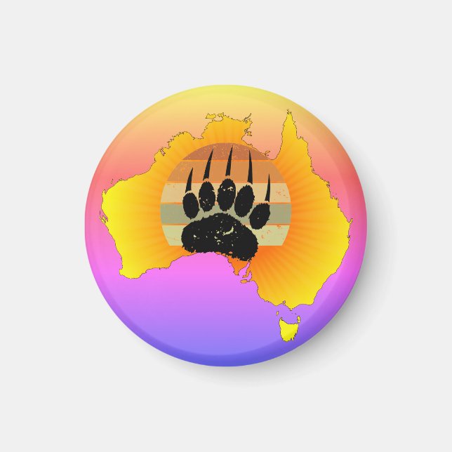 Imán Sunny Australia Map Bear Bear con Retro Sunset (Frente)
