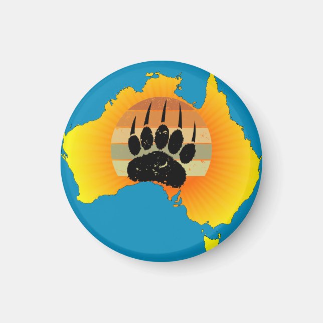 Imán Sunny Australia Map Bear Bear con Retro Sunset (Frente)