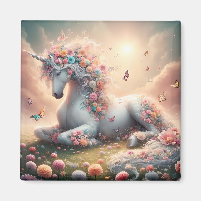 Imán Sunny Spring Flowers Unicorn (Frente)