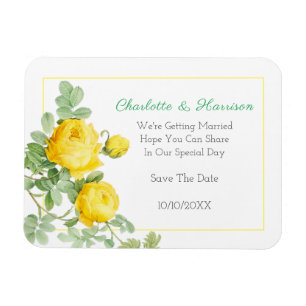 Imán Sunny Yellow Roses Elegant Floral Save The Date