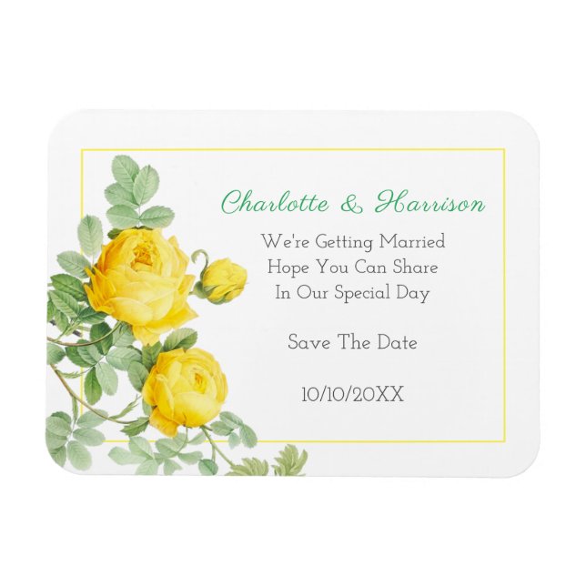 Imán Sunny Yellow Roses Elegant Floral Save The Date (Horizontal)