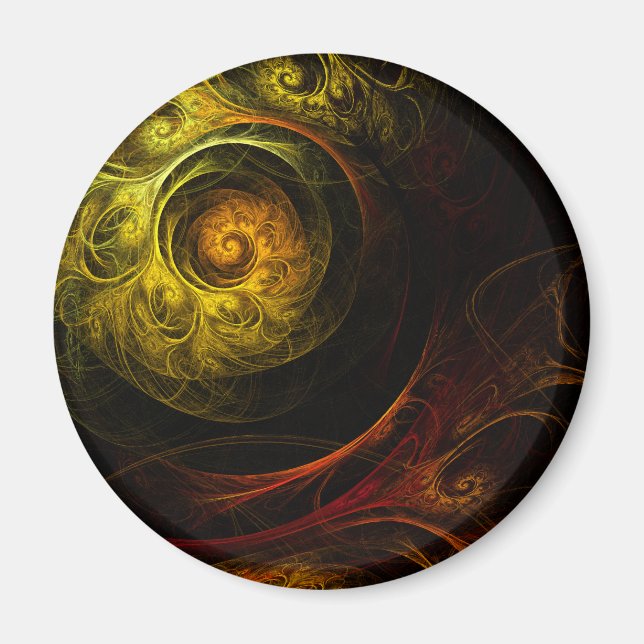 Imán Sunrise Floral Red Abstract Art Round Magnet (Frente)