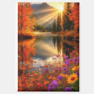 Imán Sunrise Glow on Still Autumn Lake Misty Morning Ar