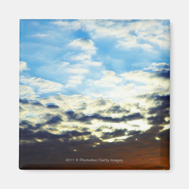 Imán Sunset azul Naranja rojo con nubes (Frente)