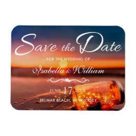 Imán Sunset Beach Mason Jar Blue Night Save the Date