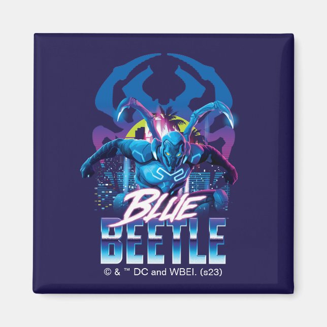 Imán Sunset de Blue Beetle Retrowave City (Frente)