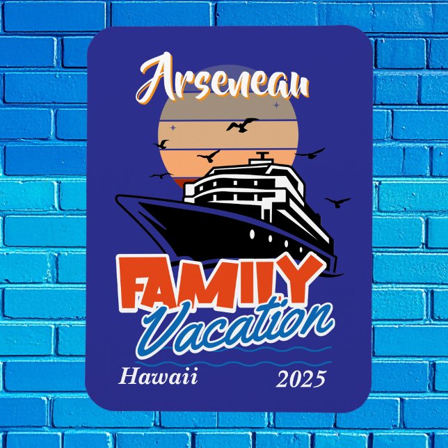Imán Sunset Family Vacation Blue Personalize (Created for the family's cabin cruise door, customize)
