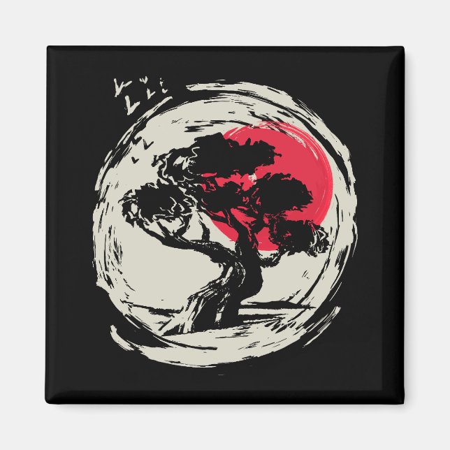 Imán Sunset japonés de arte Bonsai (Frente)