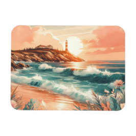 Imán Sunset Lighthouse Ocean Beach Boho Floral