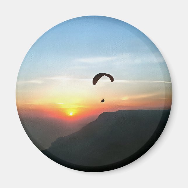 Imán Sunset Paraglide Wanderlust Extreme Sports Art (Frente)