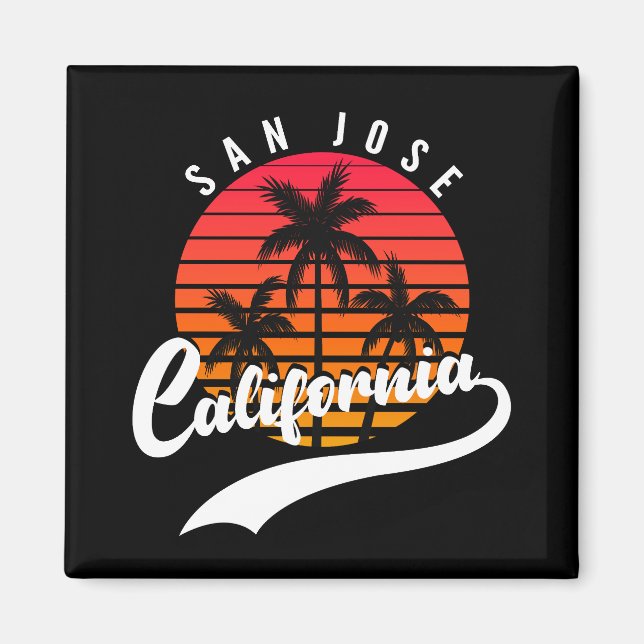 Imán Sunset Retro De San José Y Palm Trees Magnet (Frente)