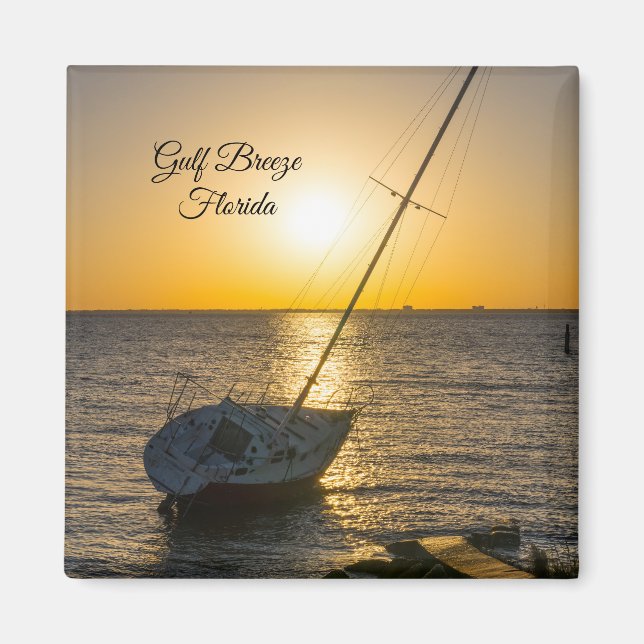 Imán Sunset Sailboat Shipwrech Gulf Breeze FL Magnet (Frente)