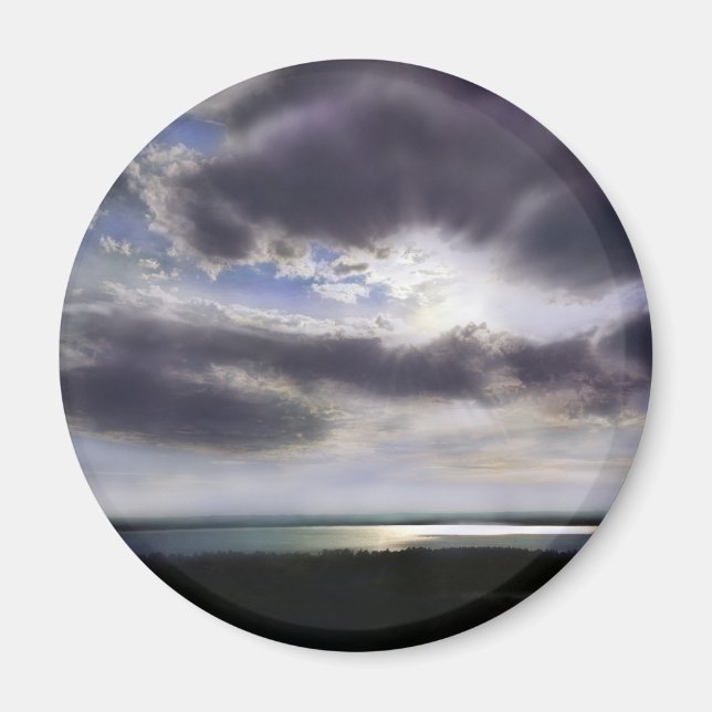 Imán Sunset sunrise lakeshline skyline ocean painting (Frente)