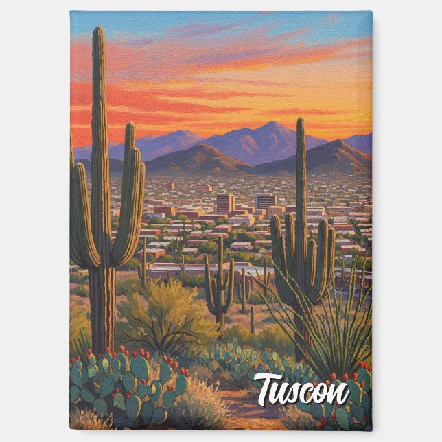 Imán Sunset Tuscon Skyline Arizona Travel (Anverso)