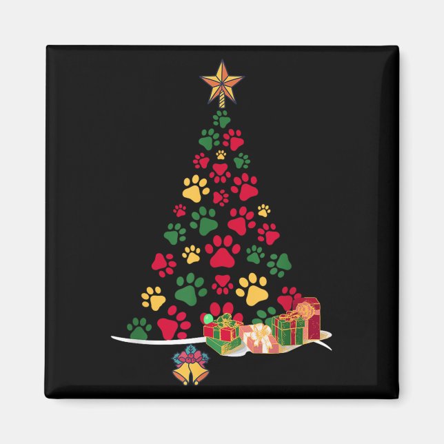 Imán Super Cute Dog Paws Print Christmas Tree  (Frente)