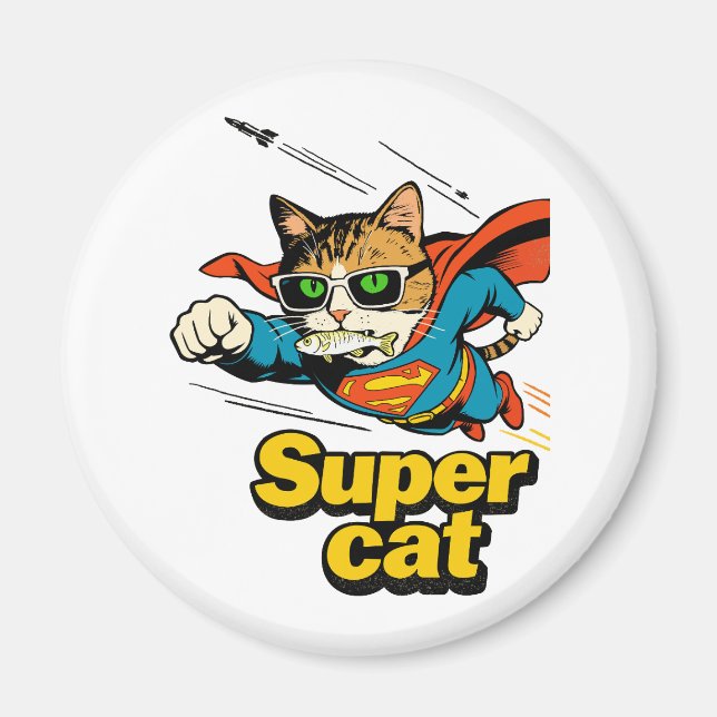 Imán Super Gato Vuela con Pescado  (Frente)