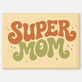 Imán SUPER MAMÁ Tipografía Retro Divertida y Groovy