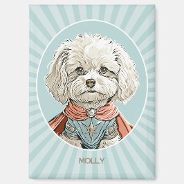 Imán Superhéroe blanco Bichon Frisé Perro personalizado