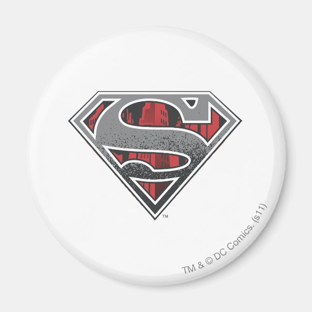 Imán Superman S-Shield | Logotipo Gris y Ciudad Roja (Frente)