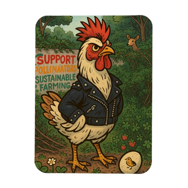 Imán Support Polinators Cool Rooster in Leather Jacket (Vertical)