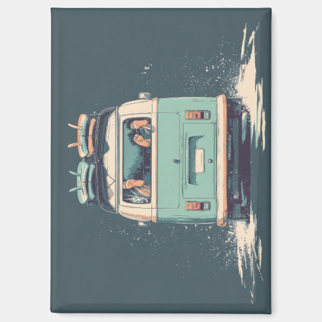 Imán Surf Van Splash – Camper Retro de Playa (Anverso)