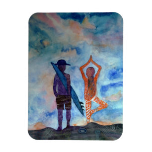 Imán Surf Yoga Sunset Fairy Drawing Art Magnet de fotog