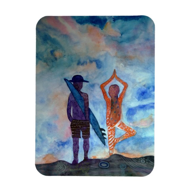 Imán Surf Yoga Sunset Fairy Drawing Art Magnet de fotog (Vertical)