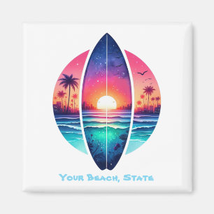 Imán Surfboard en el atardecer
