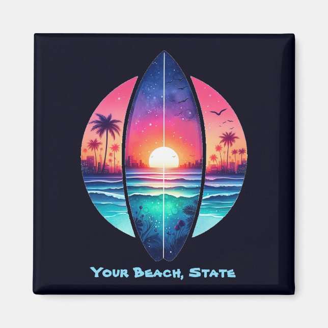 Imán Surfboard en el atardecer (Frente)