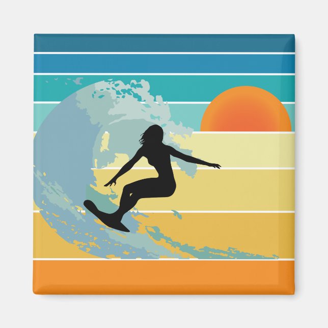 Imán Surfer Chica Vintage Sunset (Frente)