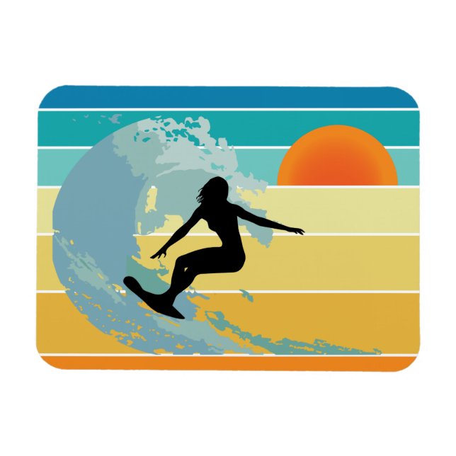 Imán Surfer Chica Vintage Sunset (Horizontal)